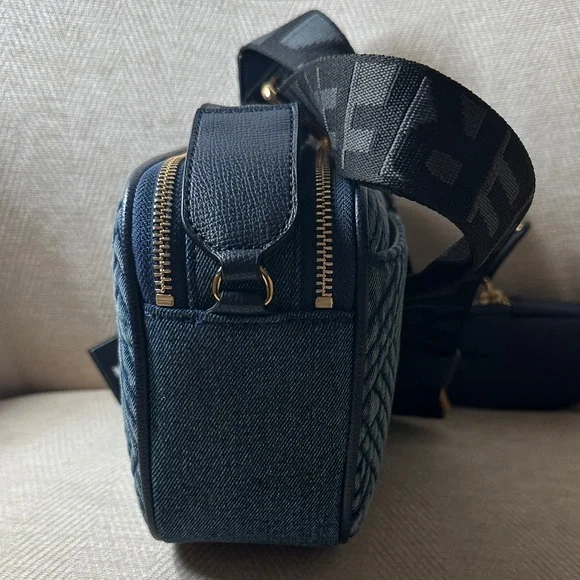 Karl Lagerfeld Navy Quilted Jeans Shoulder And Crossbody Bag with Pouch - Picture 5 of 9